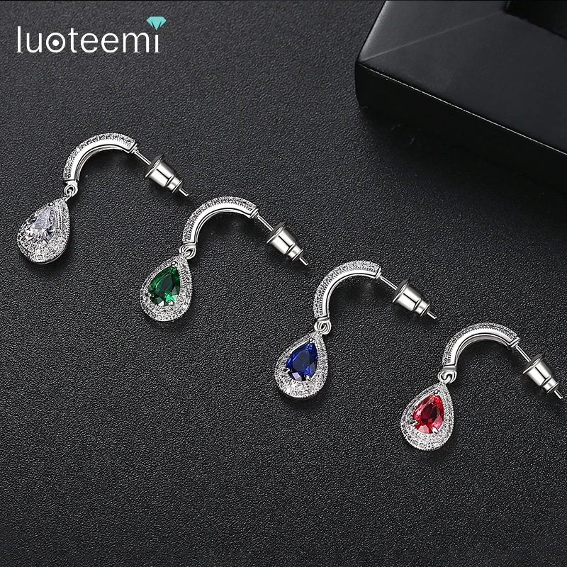 Женские серьги-подвески LUOTEEMI синие красные зеленые элегантные серьги-Крючки в