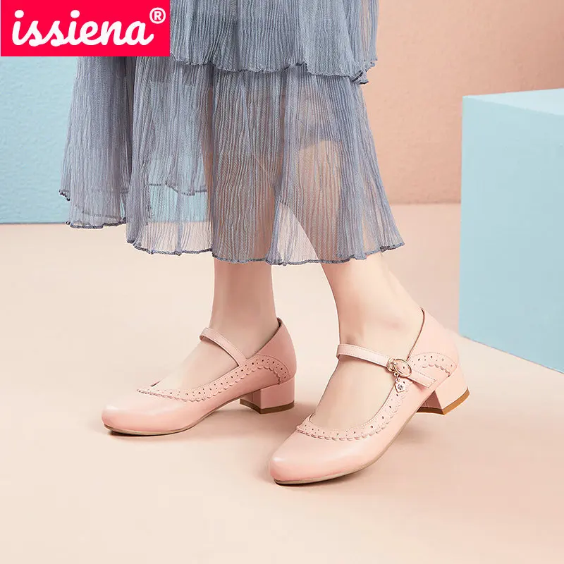 

ISSIENA 2021 Crystal Square Low Heel Elegant PU Leather Shoes Girl Shoes Round Toe Sweet Kids Shoes Girls Classic Size 28-39
