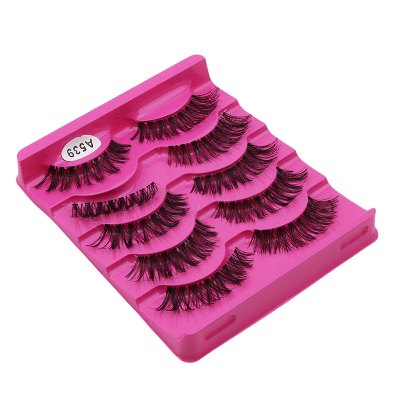 

5Pair/Box Eyelashes 3D Artificial Fiber Long Lasting Lashes Women Volume Eyelashes Extension False Eyelashes
