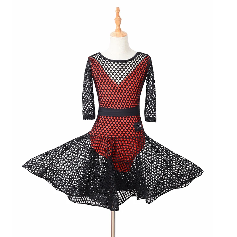 Детское платье для латинских танцев выступлений девочек сетчатая танцевальная