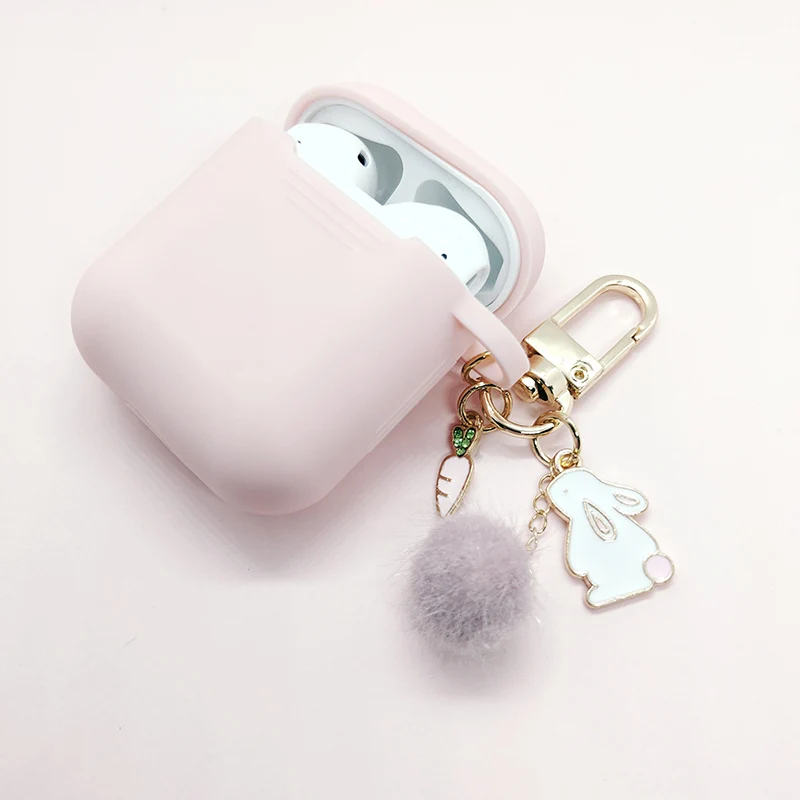 Luxury Diamond Carrot Hairball Rabbit Pendant For Apple Airpods Silicone Bluetooth Earphone Charger Box Protect Cover Key Ring |