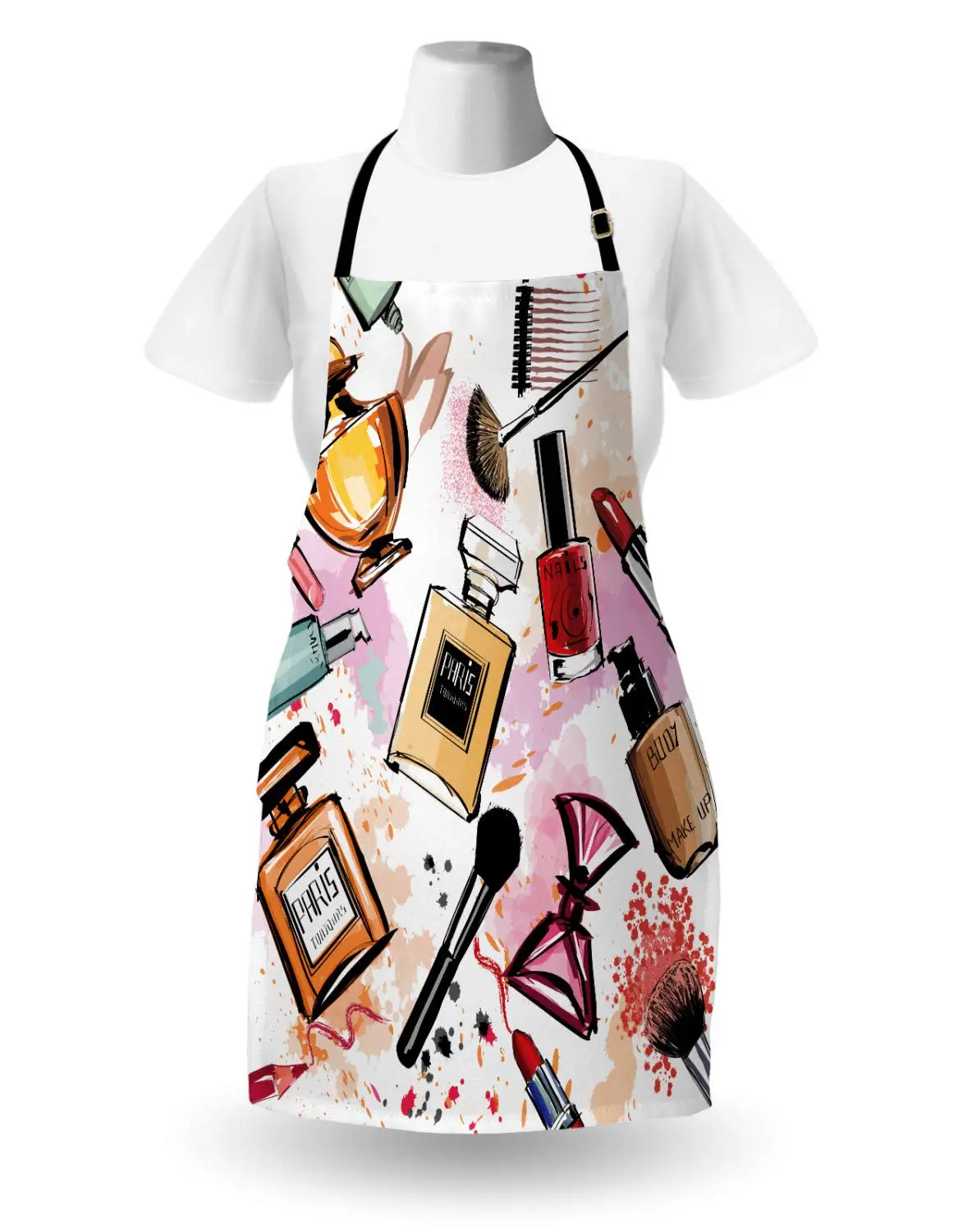 Модный фартук для косметики и макияжа тема шаблон с парфюмом губная помада лак