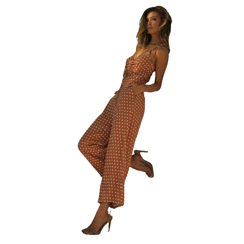 

Summer Sexy Slim Slimming Sling Polka Dot Jumpsuit Female Office Sleevelss Hollow Out Drawstring Overalls For Women Rompers 2021