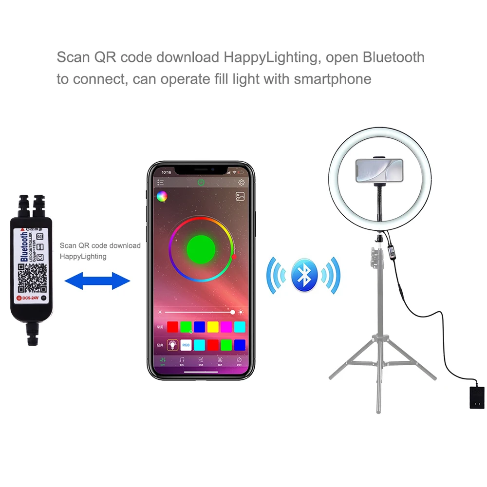 Cadiso фотография затемнения RGB Светодиодный светильник для селфи Студия фото кольцо лампа для телефона макияж с пультом дистанционного управления для фото YouTube видео