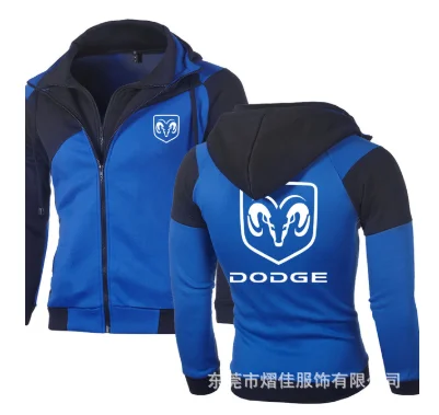 

2020 Men's Fashion for DODGE Casual Sweatshirt Sportswear Casual Jacket Coat Hip Hop Double Zipper Cotton Hoodie Cardigan S