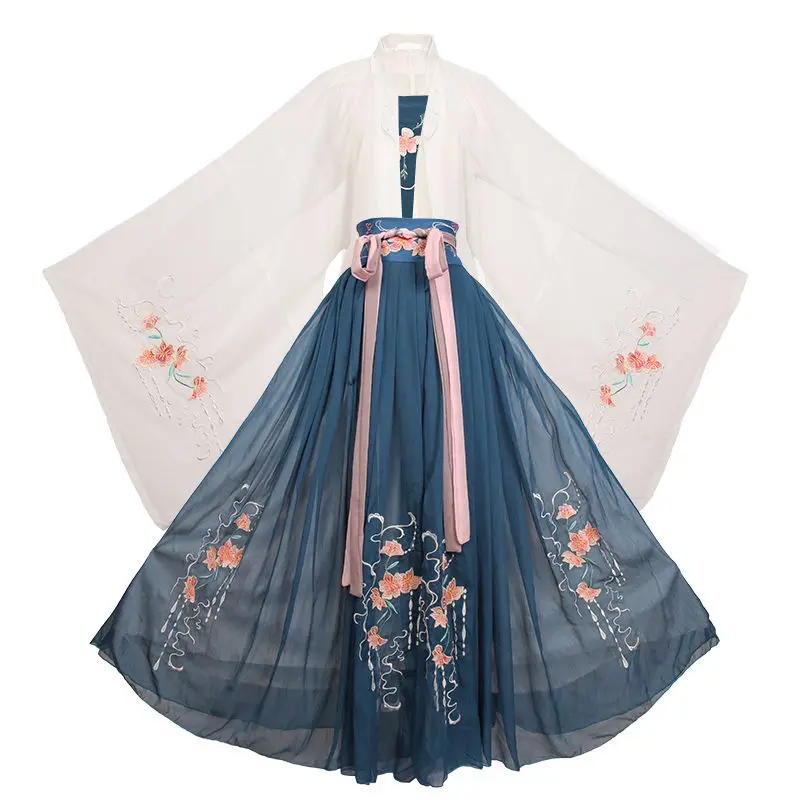 

Summer Thin Hanfu Women Chinese Traditional Blue Dress Soft Fairy Cosplay Ancient Chinese Costume