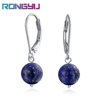 new fresh shining lapis lazuli round bead earrings simple daily drop earrings with natural stone ear clip for women jewelry