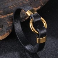 fashion stainless steel charm clasp men bracelet leather black rock bangles jewelry accessories homme bb1179