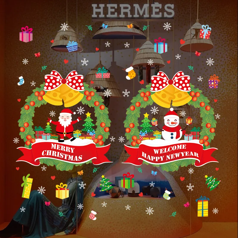 DIY рождественские наклейки на стену Санта-Клаус и снеговик гирлянда спальня