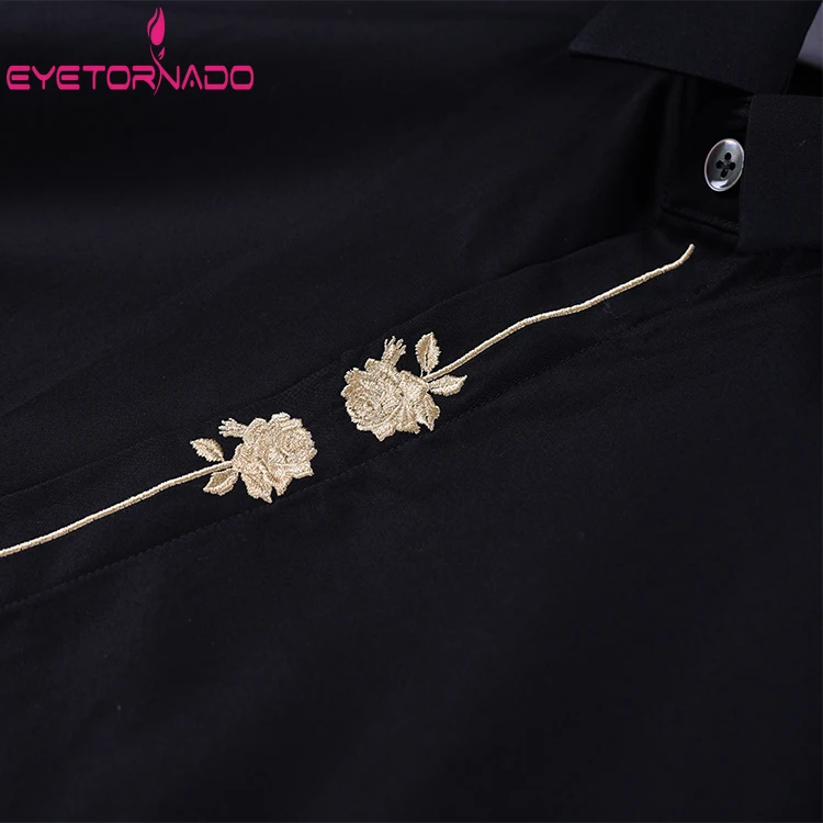 

Rose Flower Embroidery Dress Shirt Men Summer Autumn Long Sleeve White Wedding Party Groom Shirt Slim Fit Casual Business Tuxedo