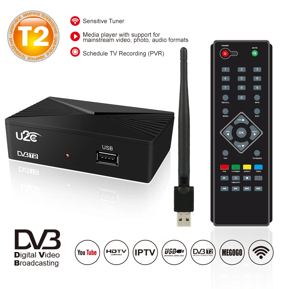 Mini U2C dvb-t2 tv tuner тв приставка dvb t2 для России тюнер Wifi receiver vga цифрового HD TV Box dvb-c
