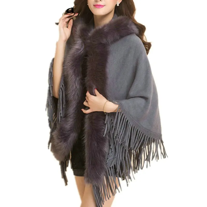 Женские плащи и пончо 2018 осень-зима женские плюс размер с капюшоном меховой