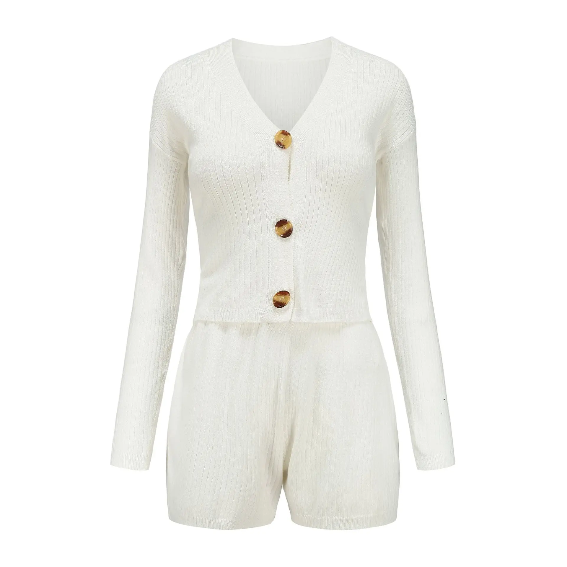 

Knit 2 Piece Sets Womens Outfits Two Long Sleeves Sweater and Shorts Pants Casual Sweater and Shorts Clothing White Fall 2020