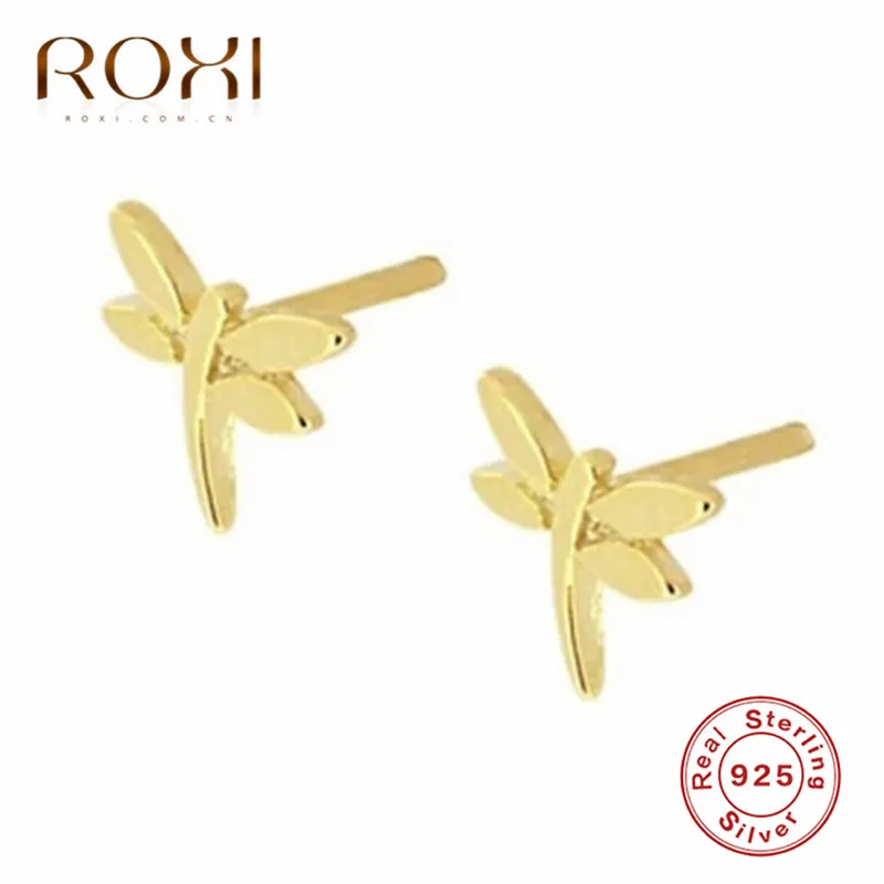 ROXI 925 пробы серебряные серьги-гвоздики для женщин крошечные точки стрелка кактус маленькие серьги в форме листа, в стиле бохо серьги корейские серьги в стиле пирсинга - Окраска металла: Dragonfly