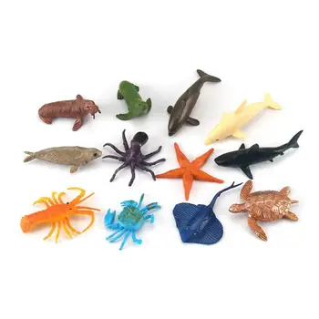 12Pcs Lovely Assorted Ocean Animal Model Collectable Early Educational Action Figures Mini Ocean Animal Model Toy