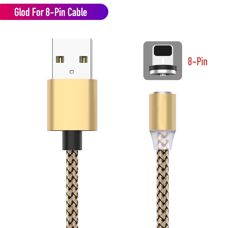 Gold For iPhone Светодиодный магнитный usb-кабель для быстрой зарядки iPhone samsung, кабель Micro USB type C, магнитный телефонный кабель для Xiaomi huawei - Цвет: Gold For iPhone