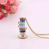 2021 retro fashion new style enamel jewelry tea cup womens necklaces cups pendant necklace fashion necklace long necklaces