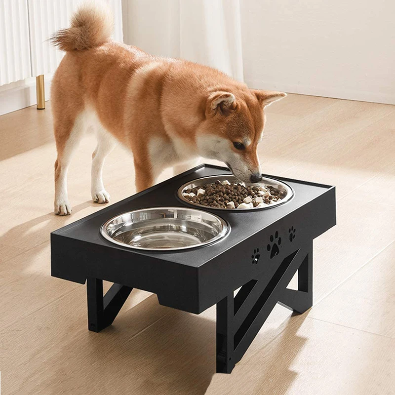 

Anti-Slip Elevated Double Dog Bowl Stainless Steel Water Food Container Adjustable Height Pet Feeding Bowls Feeder