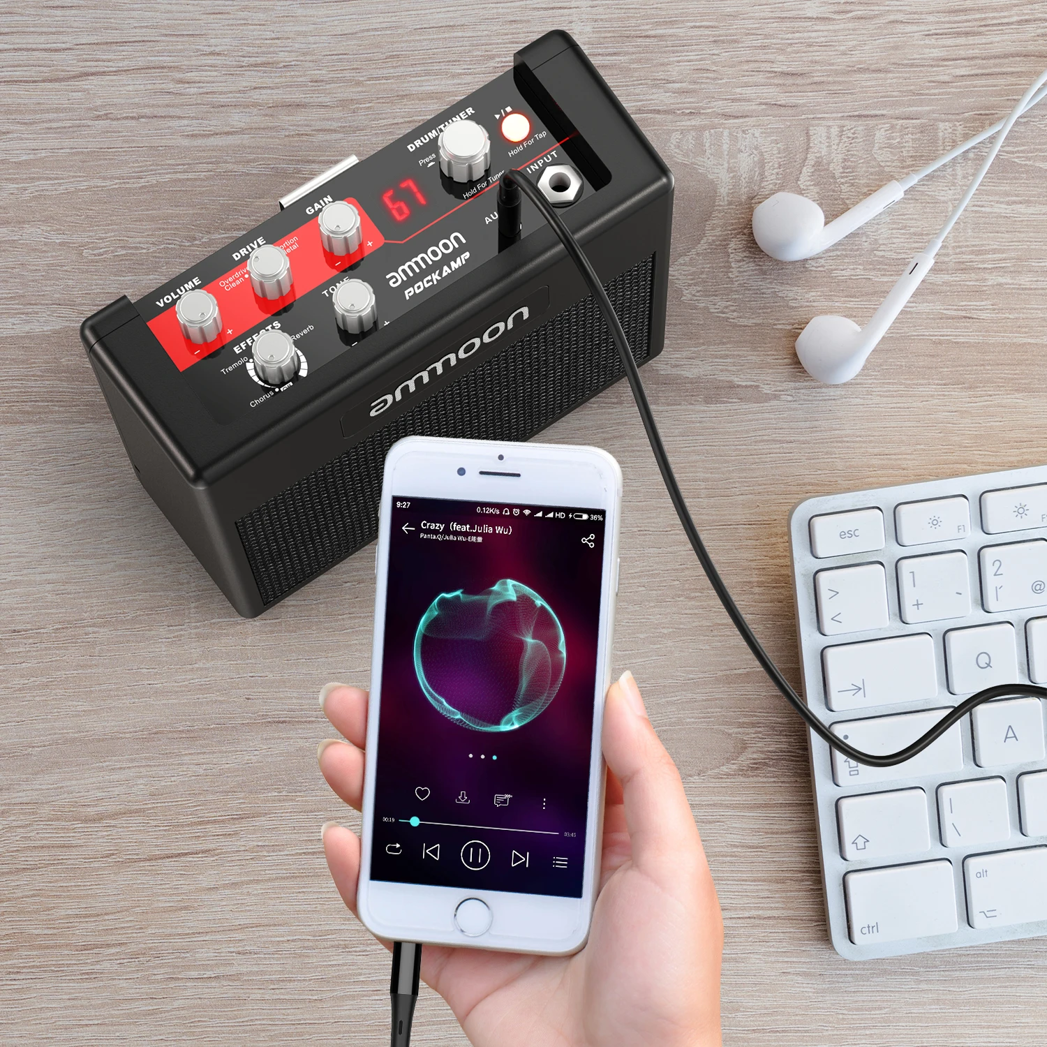 ammoon POCKAMP Guitar Amplifier Built-in Multi-effects 80 Drum Rhythms Support Tuner Tap Tempo Function with Power Adapter | Спорт и