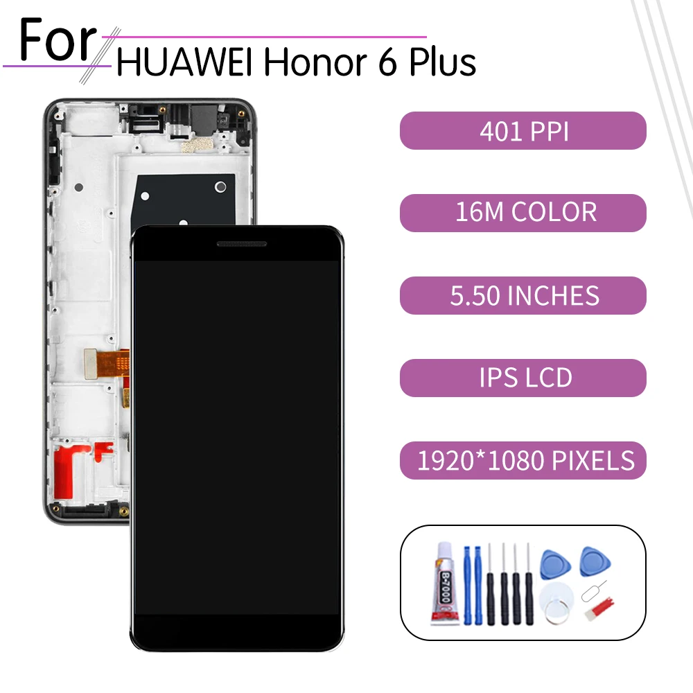 Экран 5 дюйма для HUAWEI Honor 6 Plus ЖК-дисплей с сенсорным экраном дигитайзер в сборе Huawei