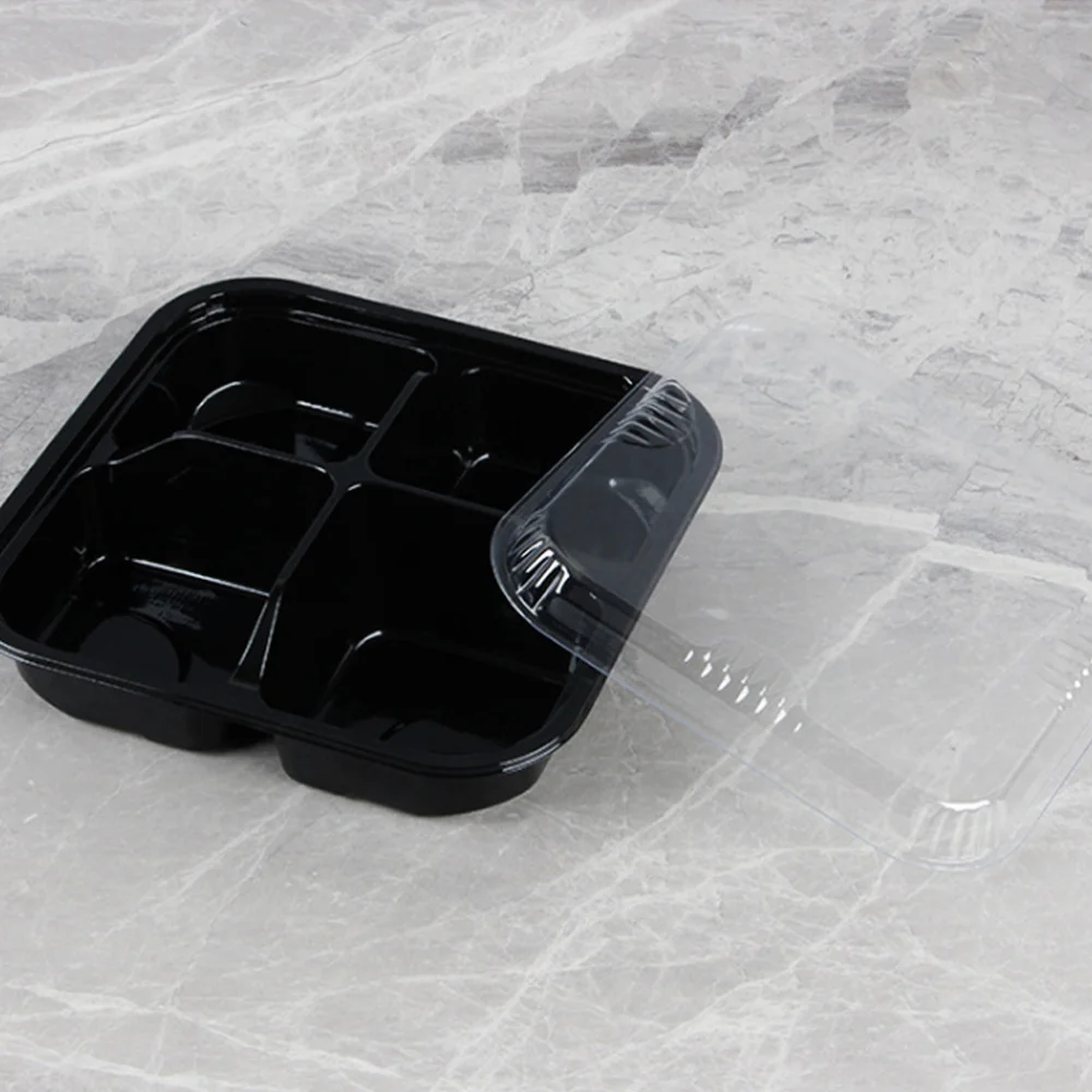 

5pcs Disposable Boxes with Cover Portable Fruits Case Four-grid Takeout Food Containers for Desserts Fruits