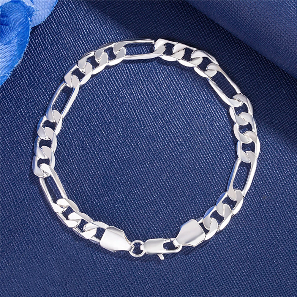 Новинка классический плоский мужской браслет цепочка Фигаро 6 мм 8 10 12 серебряные