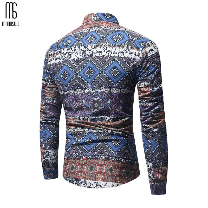 Manoswe мужская рубашка гавайская геометрический принт Повседневная с длинными