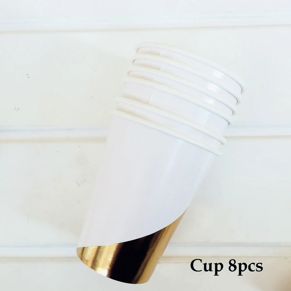 Cups 8pcs Розовые, розовые, золотые вечерние одноразовые столовые приборы, бумажные тарелки, стаканчики, соломинки, салфетки, для детей, на день рождения, для малышей, вечерние, свадебные, декоративные принадлежности - Цвет: Cups 8pcs