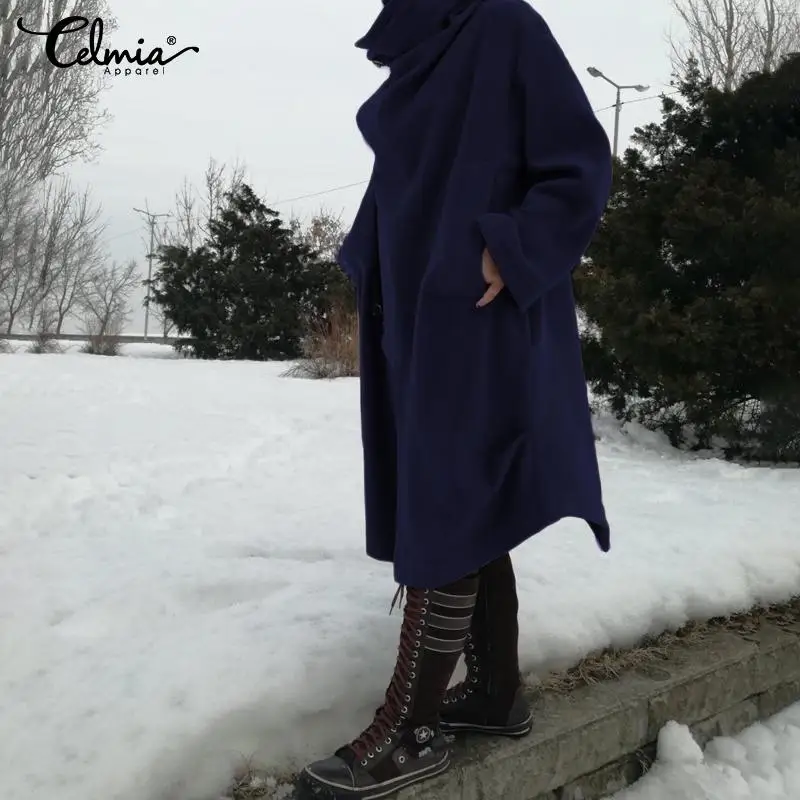 Зимнее женское пальто, винтажные куртки, повседневный свободный ассиметричный кардиган, свитер с высоким воротом, длинное пальто размера плюс