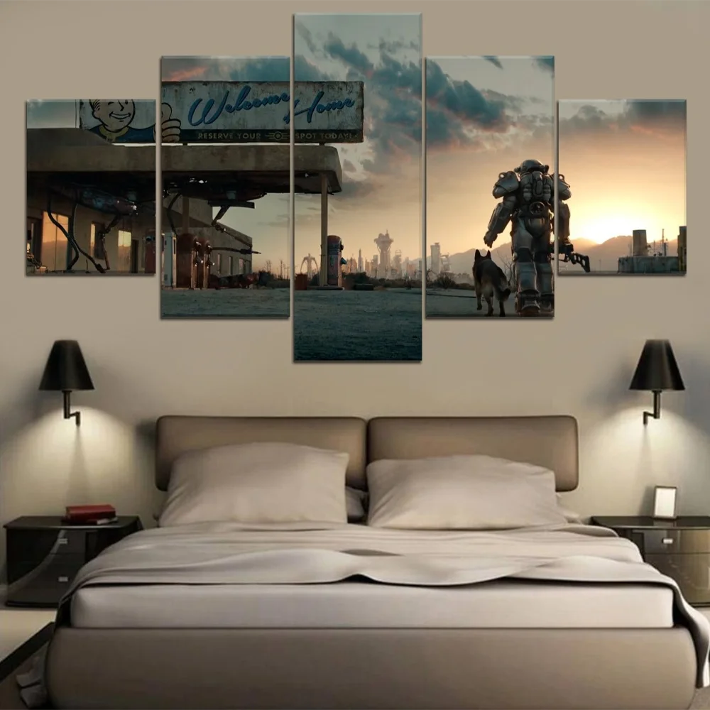 

5 Pieces Canvas Arts Artwork Fallout 4 Game Poster Painting Living Room Modern Home Decoration Bedroom Wall Picture Prints Mural