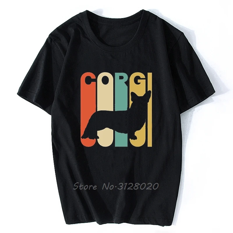 

New Fashion man T shirt short sleeve T-Shirt vintage style Corgi silhouette Men Cotton TShirt Hip Hop Tees Tops Streetwear