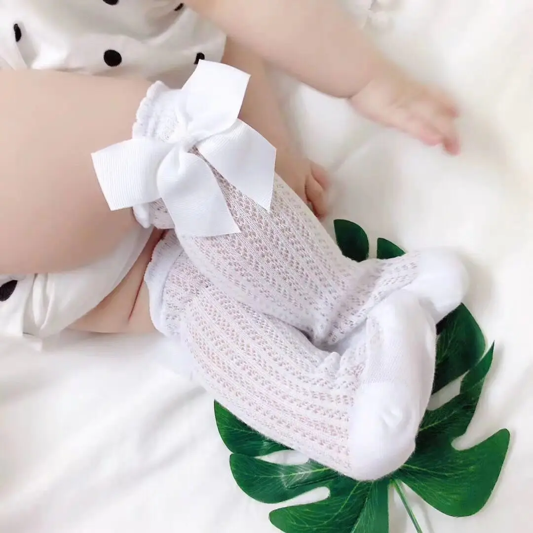 Calcetines hasta la rodilla con lazo para ni&ntilde;as peque&ntilde;as, medias s&oacute;lidas de princesa, de malla transpirable, accesorios de estilo espa&ntilde;ol-1