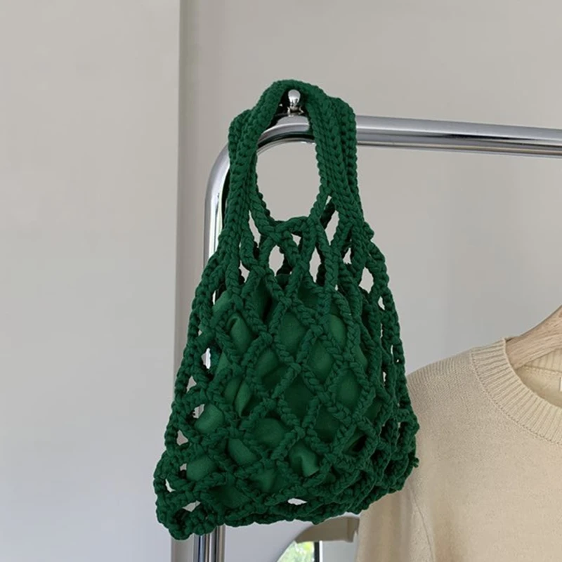 

Female Teenager Ins Fashion Crochet Knitted Hollow Out Net Handbag Women Casual Vintage Retro Chic Grocery Beach Summer Tote Bag