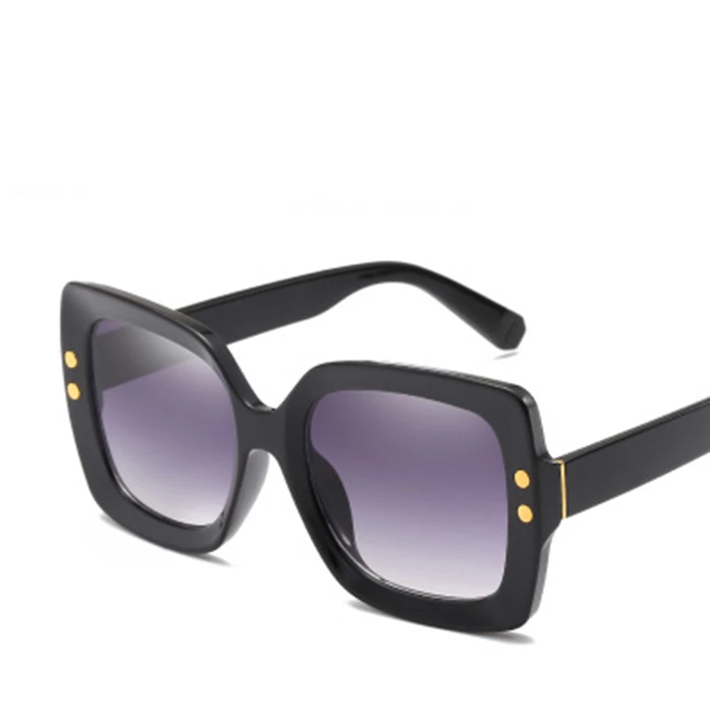 

Women Retro Rivet Transparent Big Gradient Square Thick Sunglasses Oversized 2020