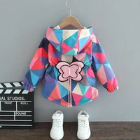 girls jackets outerwear cartoon butterfly pattern breathable geometric rhombus children coats clothing color contrast 2021 new