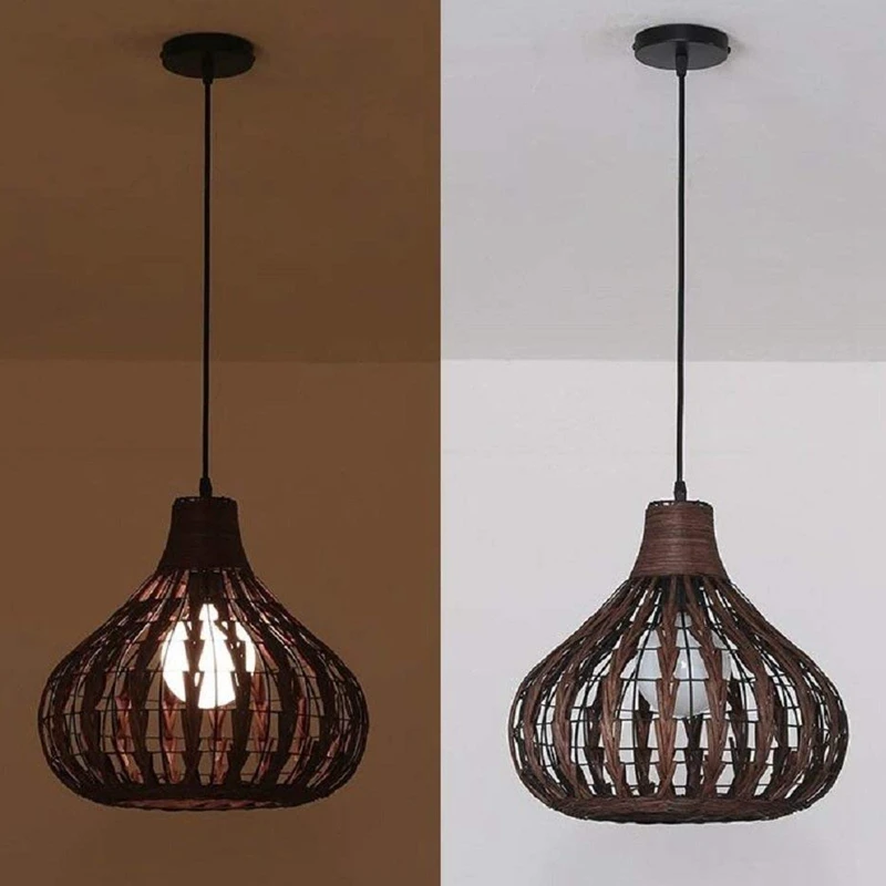 Люстра из натурального бамбука DIY плетеная лампа ротанга тени плетение подвесной