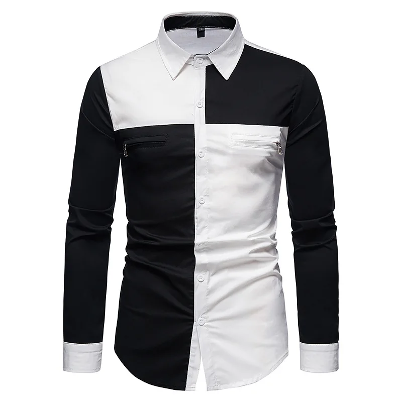 

Рубашка мужская приталенная на молнии, брендовая сорочка с длинным рукавом, хлопковая деловая уличная одежда в стиле пэчворк, весна