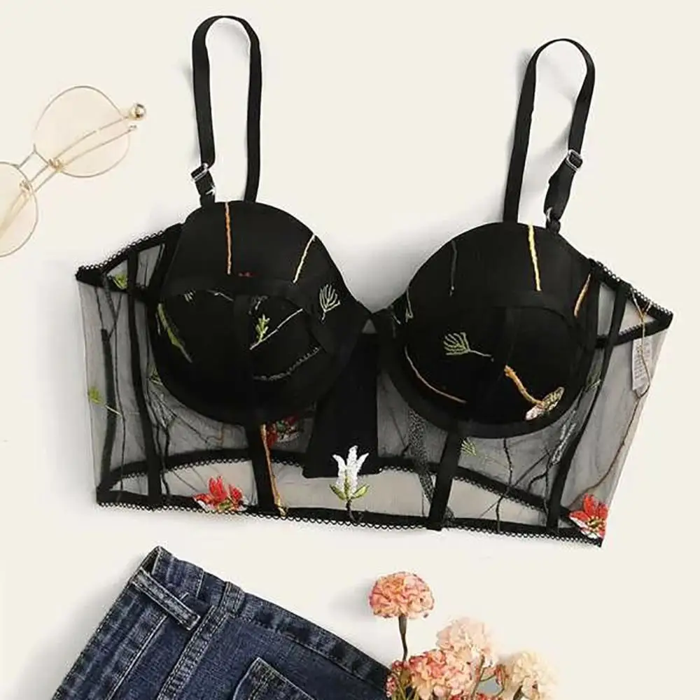 Женское кружевное нижнее белье Бюстгальтеры на косточках с вышивкой эротическое