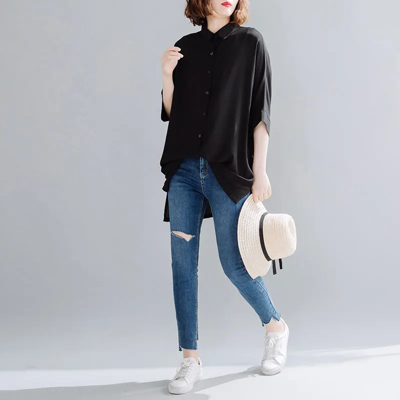 Женская блузка с рукавом летучая мышь DIMANAF однотонная Повседневная свободная