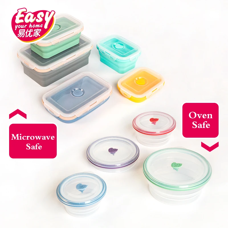 Силиконовый складной контейнер для обеда хранения еды BPA бесплатно Портативный