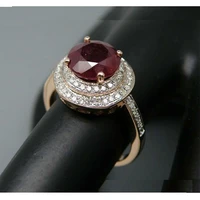 LANMI Vintage Natural Ruby Engagement Rings Solid 14Kt Rose Gold Natural Red Ruby RingGenuine Ruby Jewelry