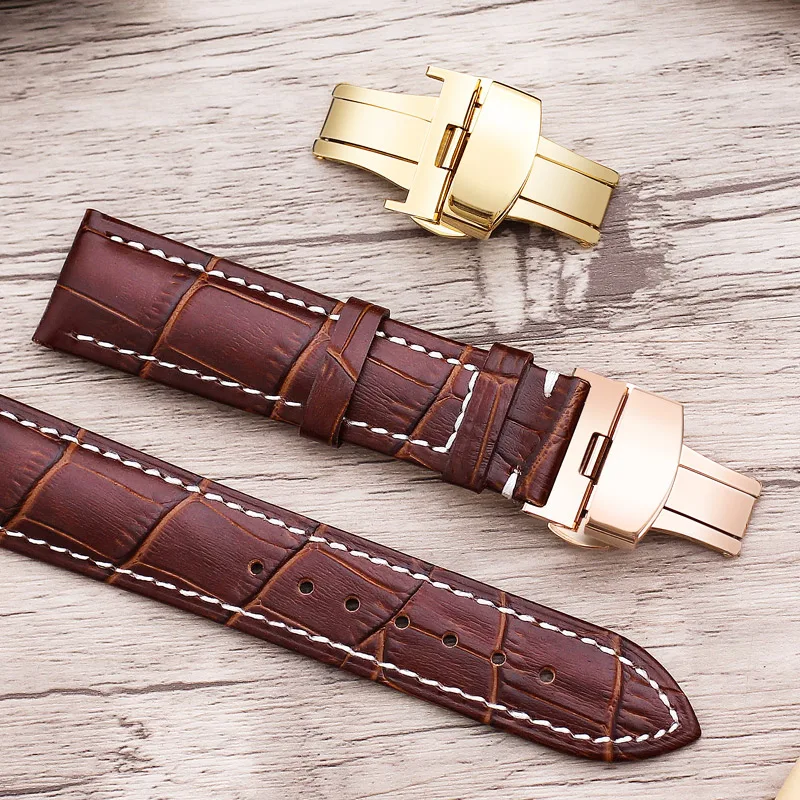 

wristband Bracelet Watch Band Alligator Grain Men Women Genuine Leather Watch strap Butterfly Buckle 14mm 16mm 18mm 20mm 22mm