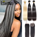 Натуральные черные и серые прямые смешанные серые пучки с застежкой бразильские пучки пианино омбре с 4  4 кружевной застежкой