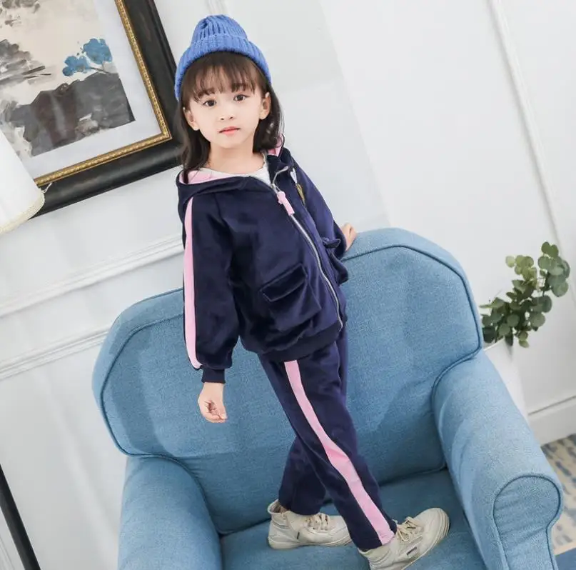 Baby Boys Girls Warm Set Winter Cartoon cat Kids Thickening Hooded Vest+Sweater+Pant Three-piece Sport Suits Children Clothing