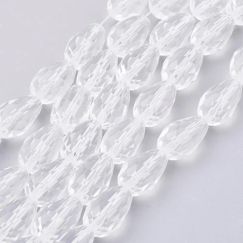 

1 Strand Clear Faceted Glass Teardrop Beads Strands 15x10mm Hole: 2mm