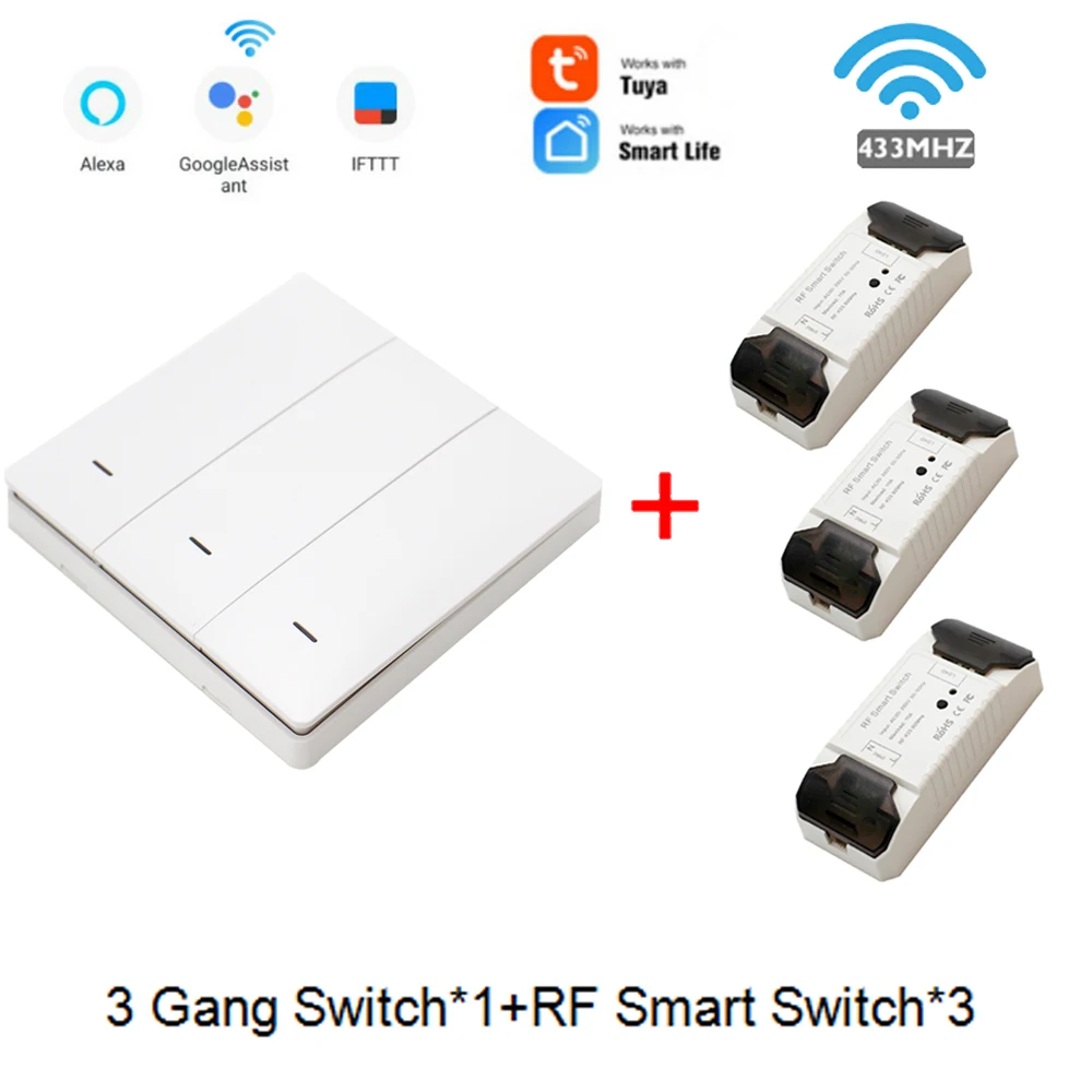 3 gang RF Smart Life APP WiFi RF DIY Переключатель Wifi умный выключатель беспроводной контроллер светильник RF 433 МГц настенный DIY реле таймера Tuya - Цвет: 3 gang RF