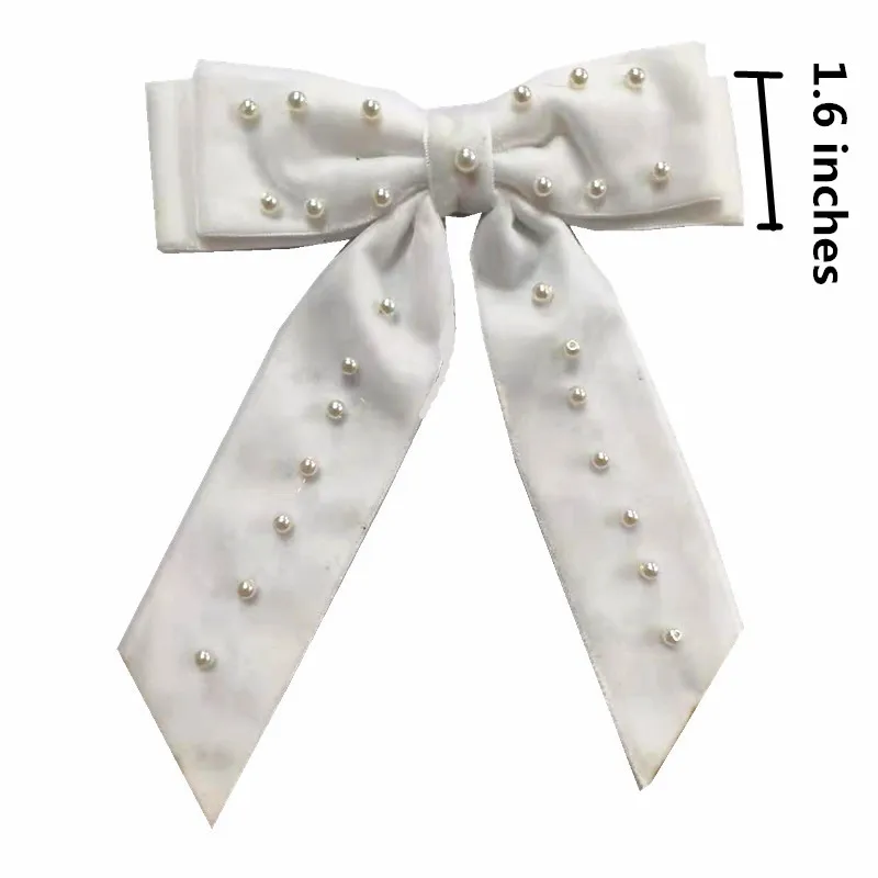 1.6 inches white Новинка, двухсторонний бархатный 1 дюйм, Широкий Бант с хвостами, заколки для девочек, заколки для волос, аксессуары для волос - Цвет: 1.6 inches white
