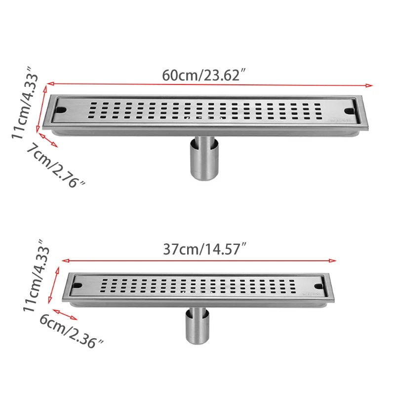 

P31E Stainless Steel Shower Floor Drain Rectangular Linear Quadrato Pattern Grate