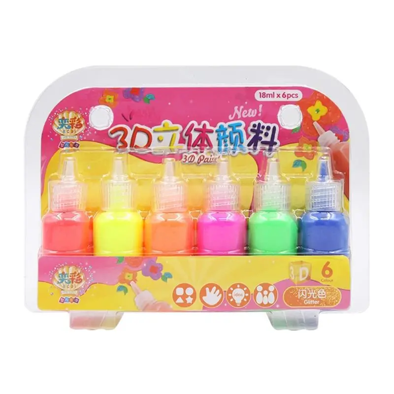 

6 Colors Kids 3D Acrylic Paint Pigment Set for Children Graffiti DIY Painting Drawing Tools Art Supplies H8WA