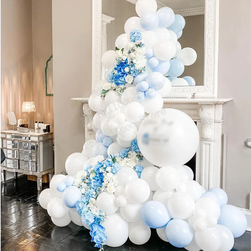 

101pcs White Set White Balloons Arch Kit Double Maca Blue White Colors Birthday Pastel Ballon Garland Party Decoration